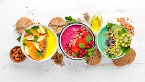 healthy breakfast colorful fruit smoothies with yogurt fresh fruit berries top view free space your text white background 187166 3193 healthy breakfast colorful fruit smoothies with yogurt fresh fruit berries top view free space your text white background 187166 3193